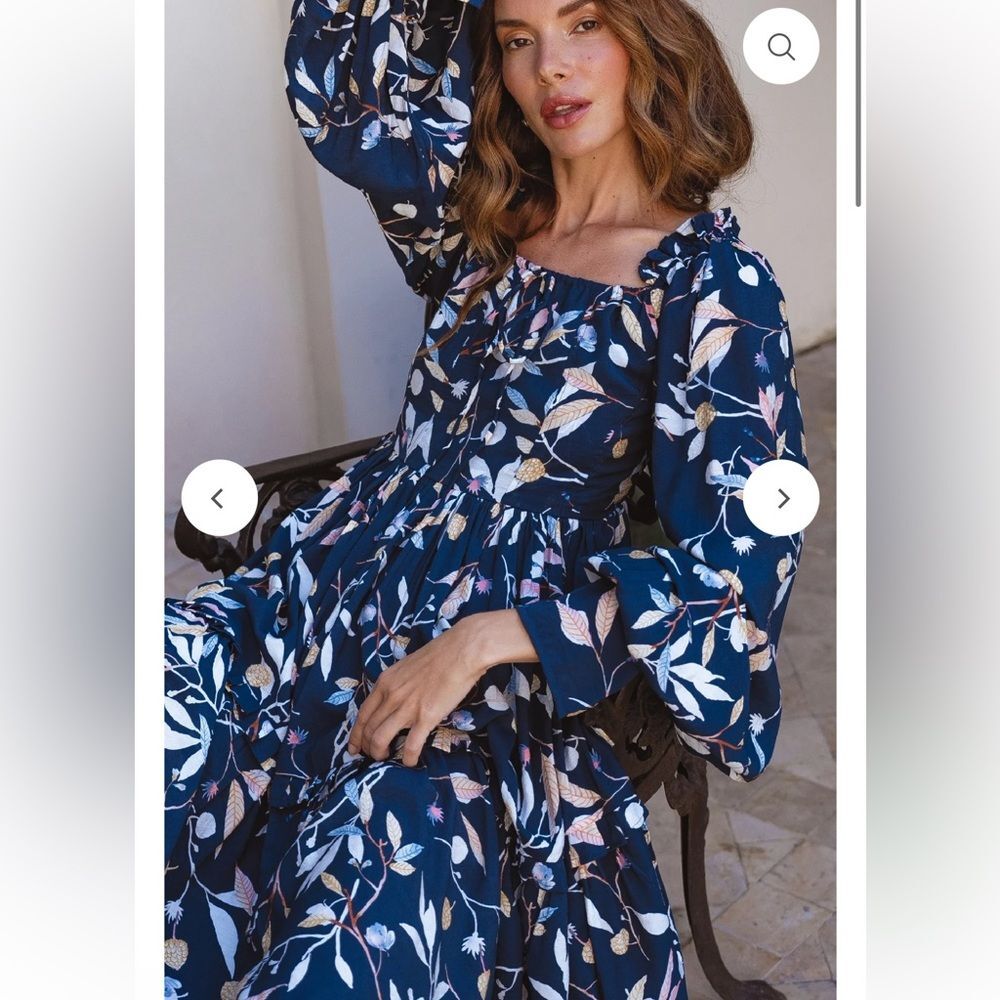 Elf Balielf Floriana Long Sleeve Midi Dress navy bell long sleeve Dress women M - Picture 2 of 16